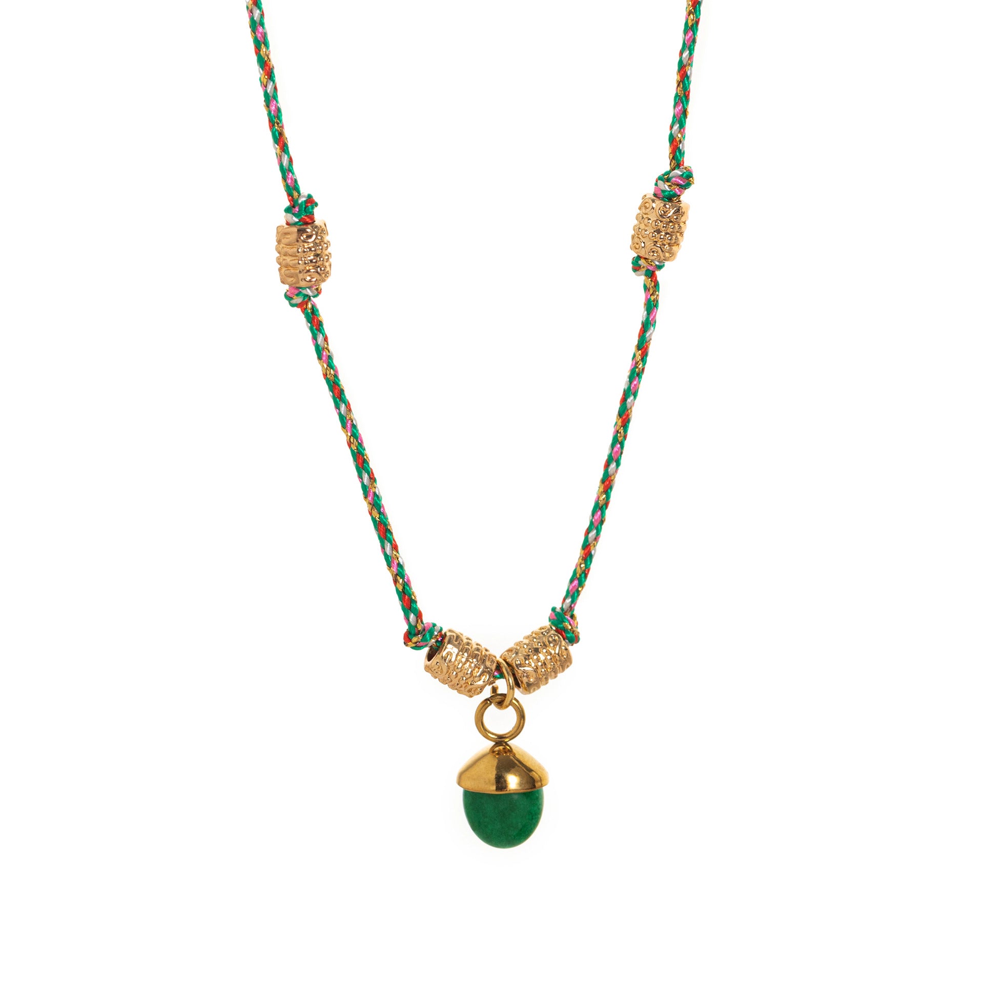 Wholesale Titanium Steel Necklace Half Circle Natural Stone Acorn Pine Cone Pendant