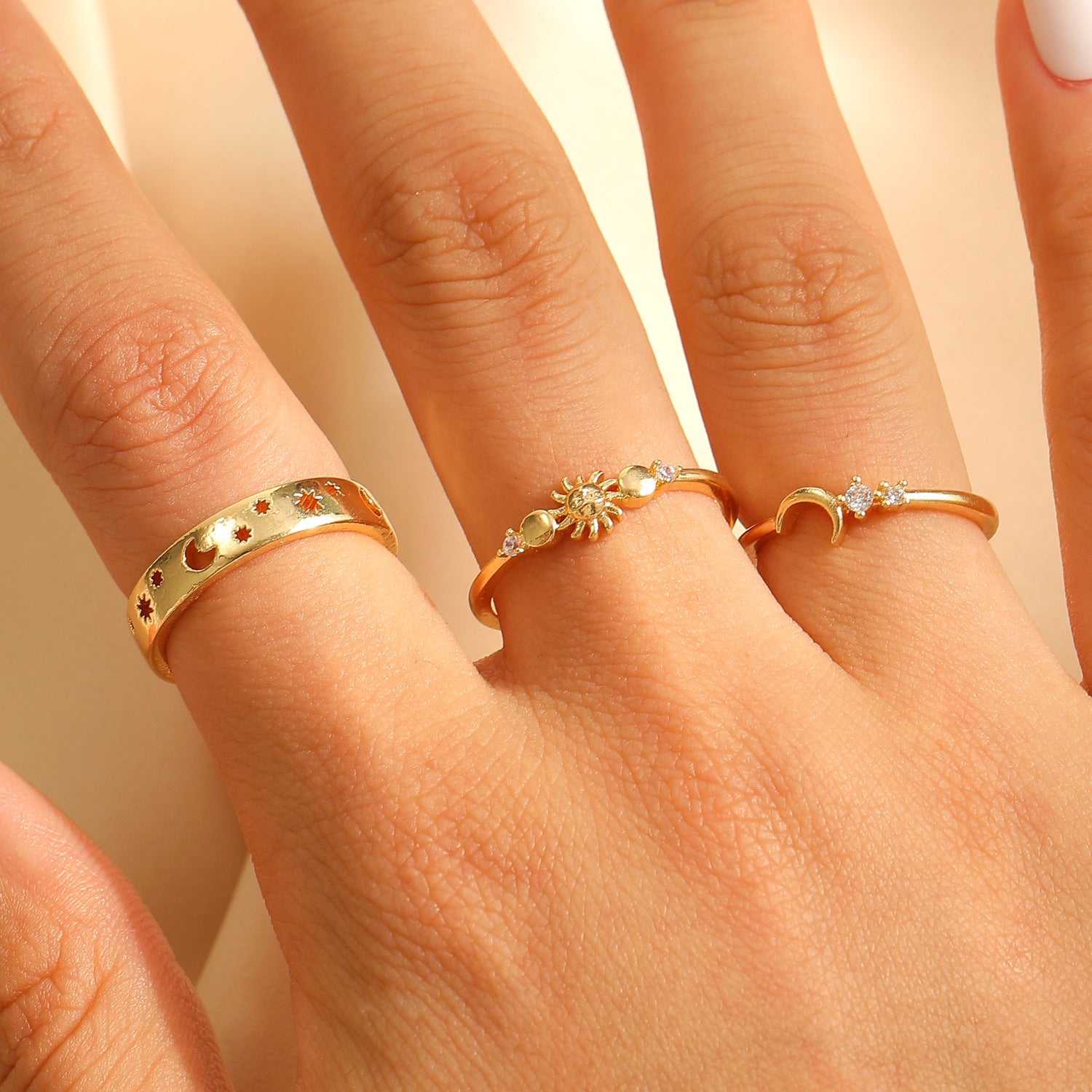 Wholesale Copper-plated man-made pearl wave design open ring set