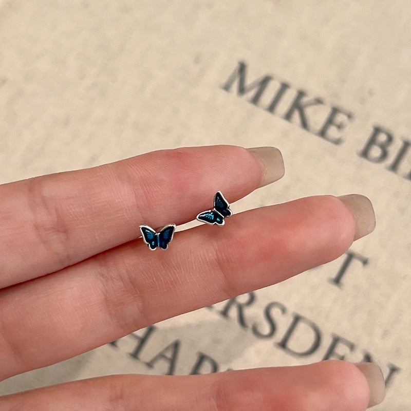 Wholesale  blue oil dripping butterfly screw earrings