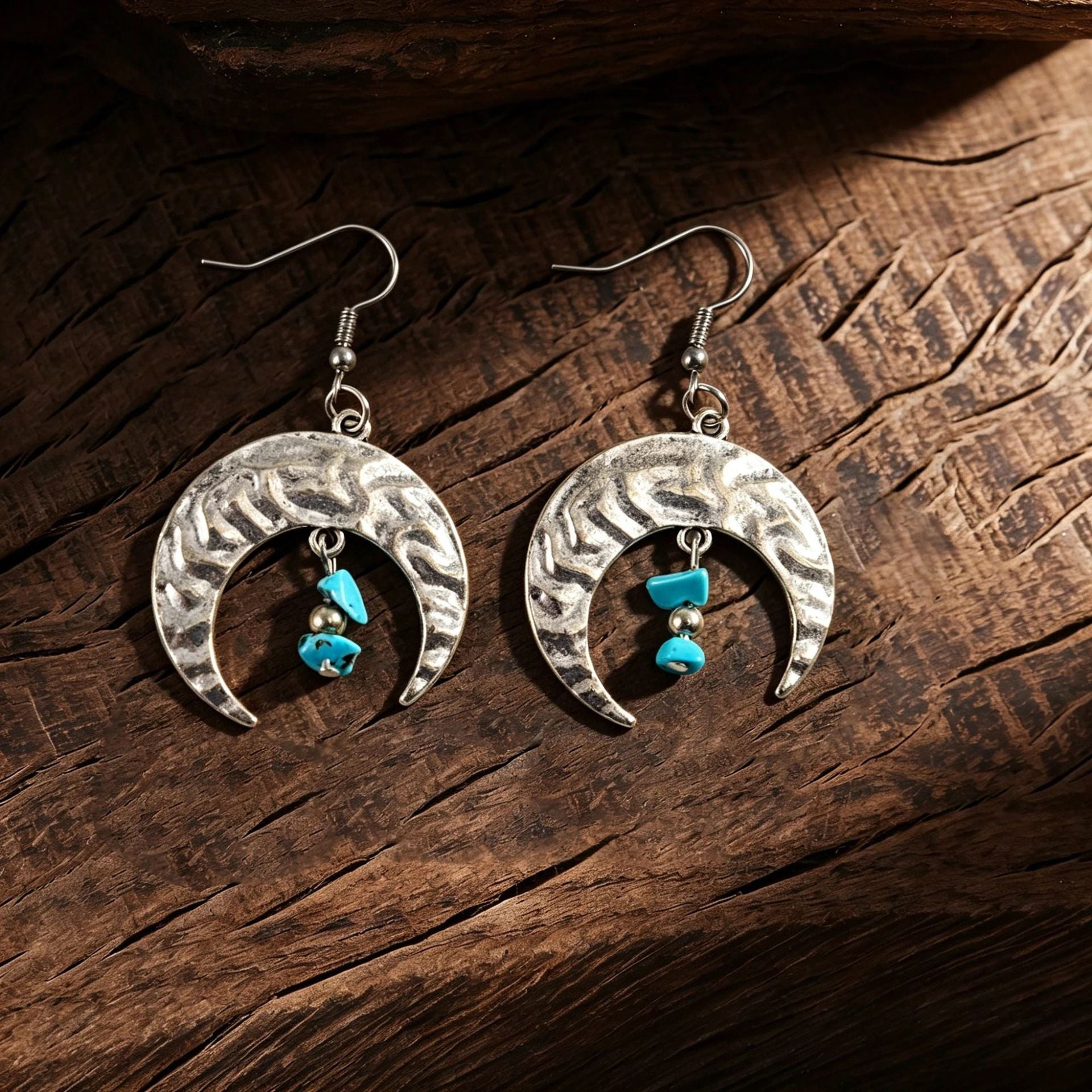 Wholesale Zinc Alloy Bohemian Moon Drop Earrings Hollow Flower Turquoise Inlay For Women Everyday Wear