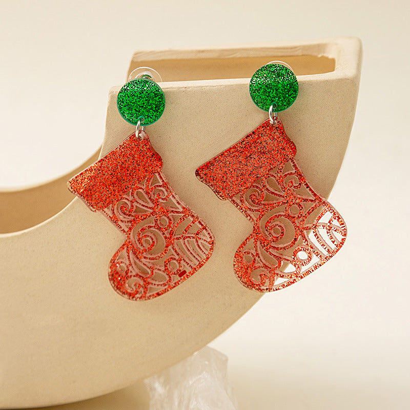 Wholesale Santa Claus Acrylic Snowflake Elk Hollow Earrings Christmas Socks Earrings ACC-ES-MDD076