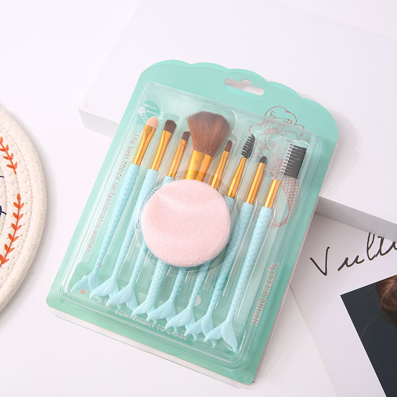 Wholesale 8 Pcs Makeup Brush Set with Powder Puff Fish Tail Portable Makeup Beauty Tools ACC-MB-JiuRan001