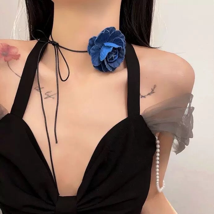 Wholesale Handmade Fabric Flower Choker Necklace With Wax Rope Trendy Jewelry Accessory For Women Gift