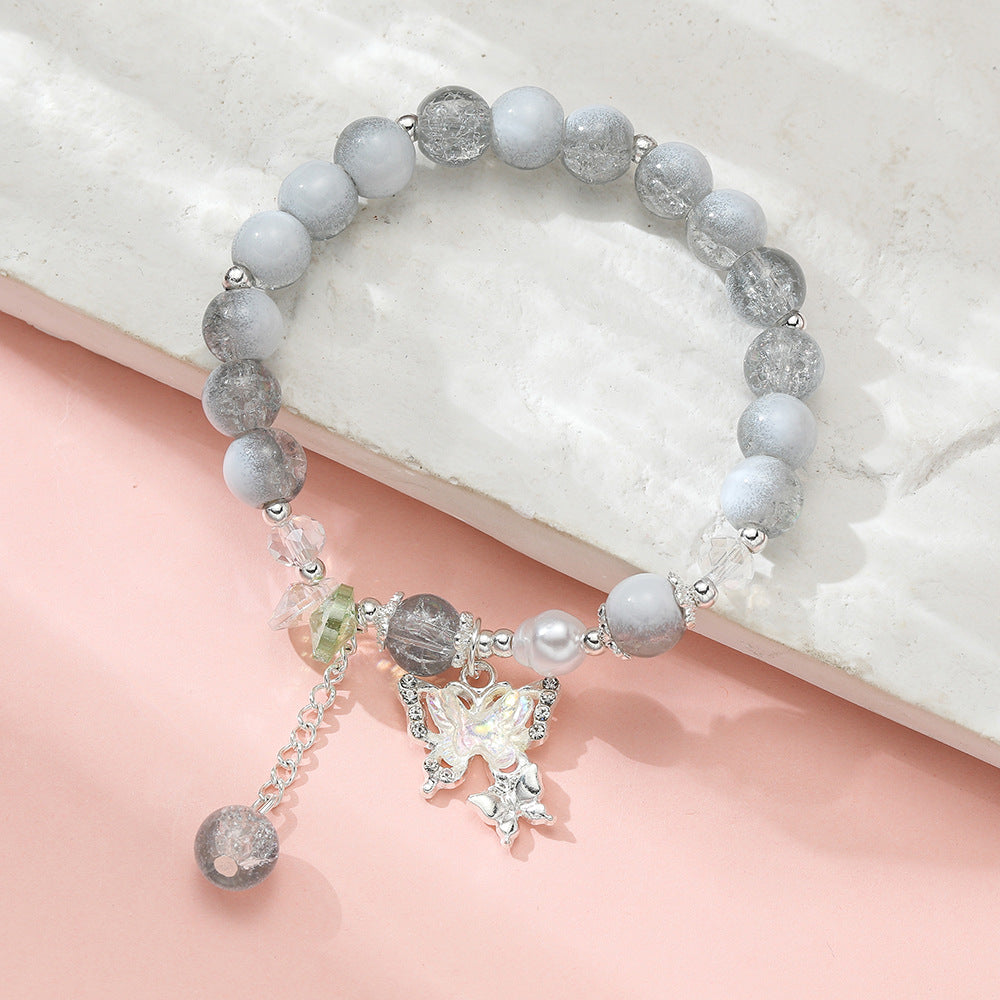 Wholesale Blue Butterfly Artificial Crystal Beaded Bracelet Chinese Style Chic Fashion Accessory Travel Souvenir Gift