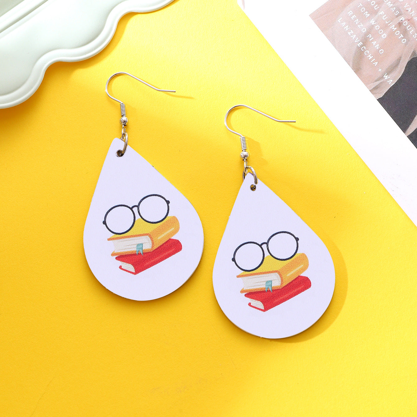 Wholesale  School Season Teacher's Day Apple Pencil Rocket Books  Water Drops Wooden Earrings