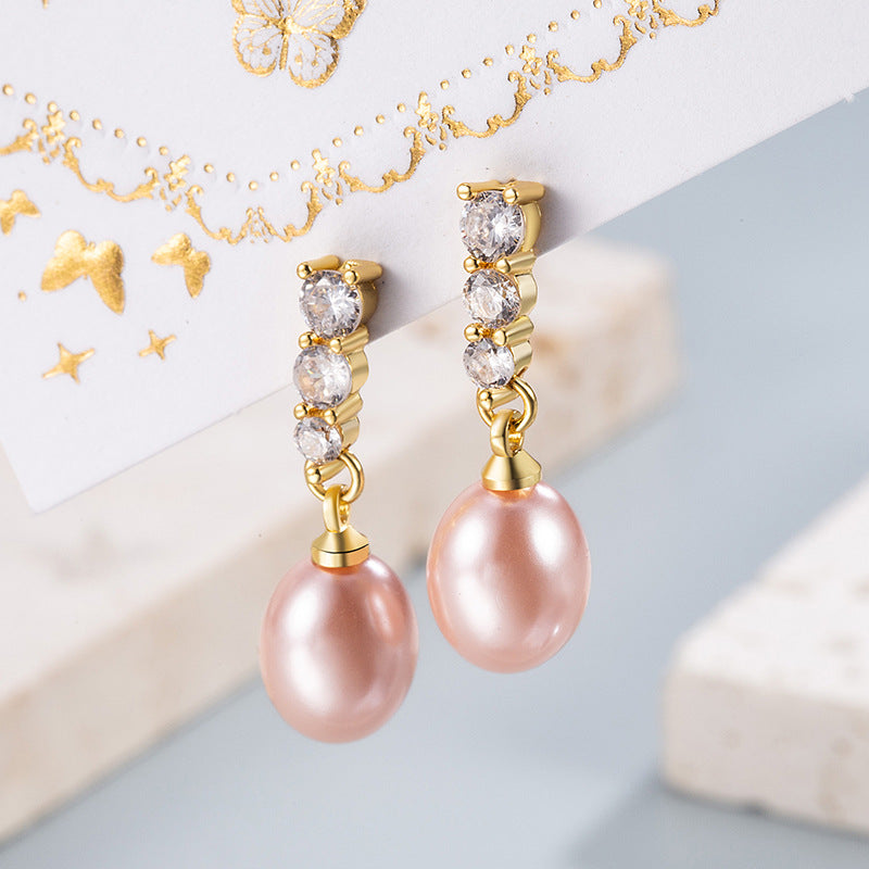 Wholesale  Flash Diamond Water Drop Pearl Earrings