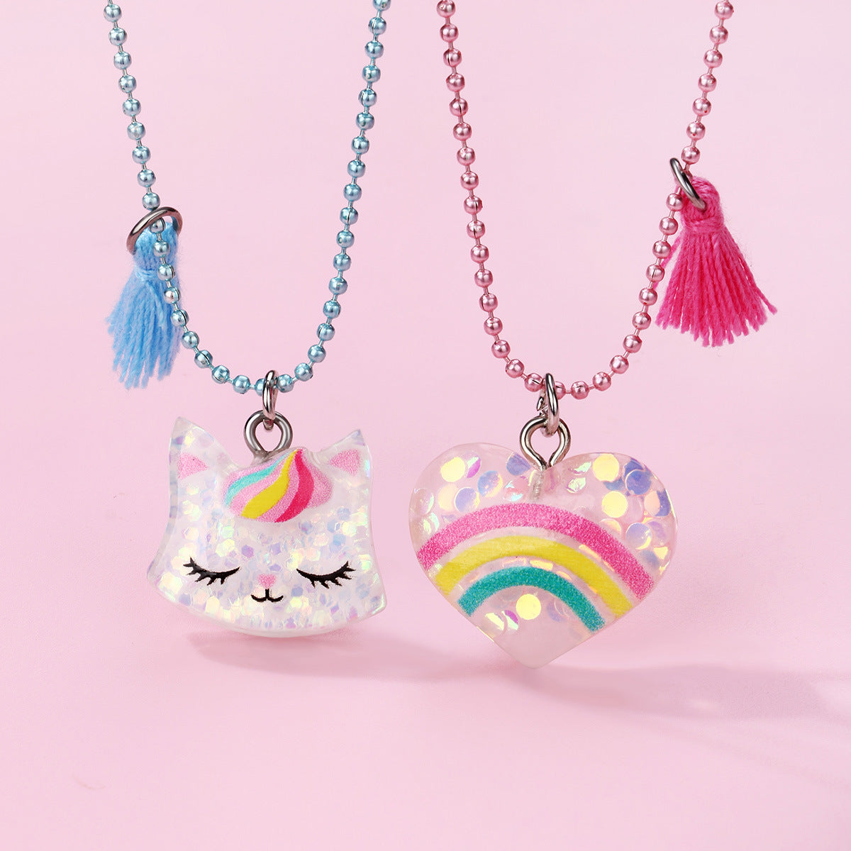 Wholesale Cute Cat Heart Resin Pendant Necklace Set ACC-NE-Hanp009