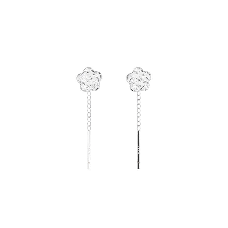 Wholesale 925 Sterling Silver Camellia Ear Line Ear Holes Earrings