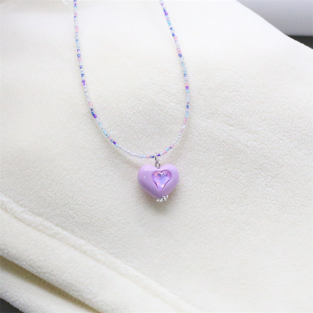 Wholesale Zircon Heart Pendant Rice Bead Necklace