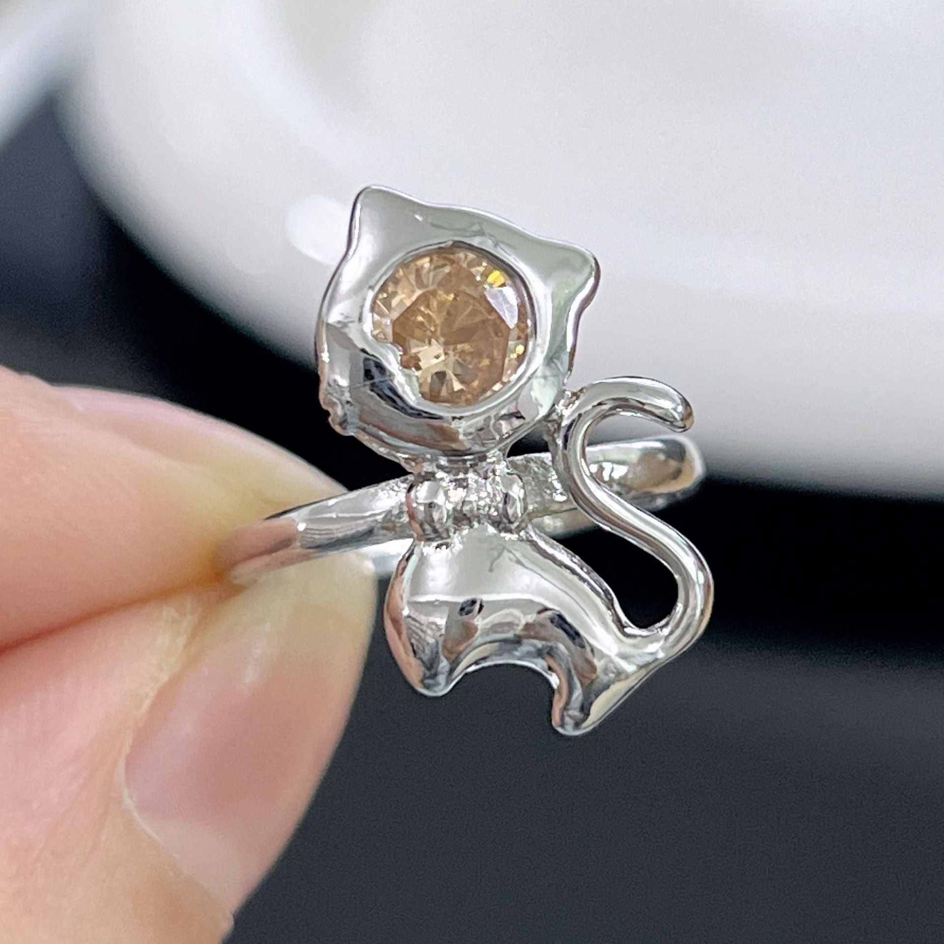 Wholesale Bowknot Curly-tail Cat Copper Jewelry Bow Rings