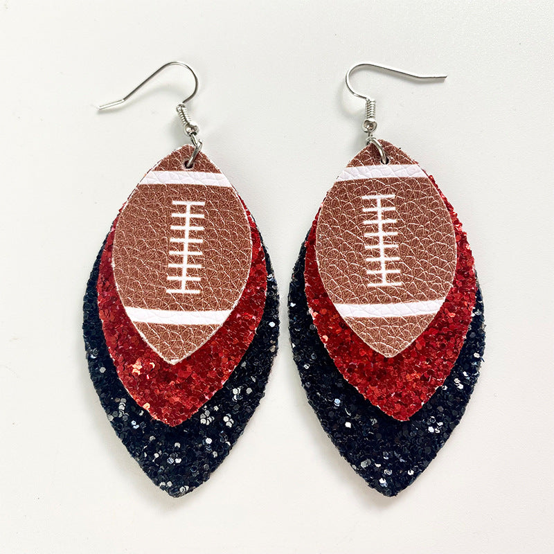 Wholesale 2pairs/pack Cheerleading Football Baseball Softball Sports Style Leather Earrings ACC-ES-HY115