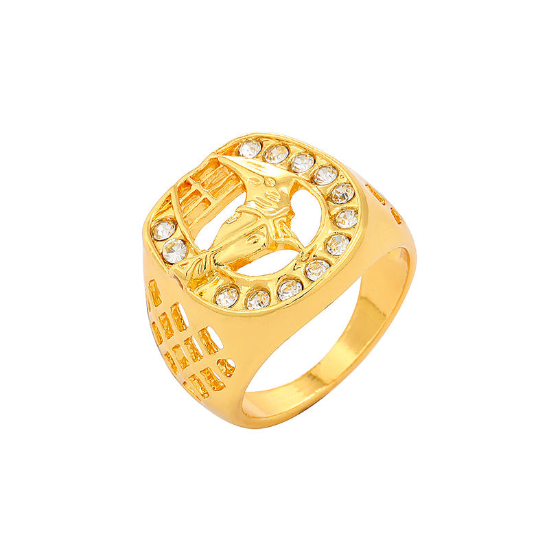 Wholesale Hip Hop Gold Plated Diamond Horse Head Men's Ring ACC-RS-YunJin005