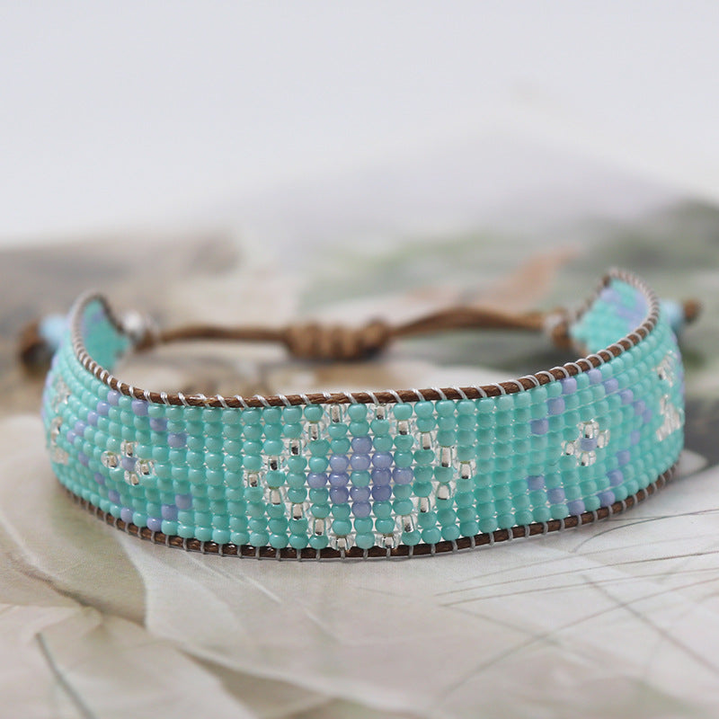 Wholesale Bohemian Geometric Gradient Rice Beads Colorful Braided Bracelet