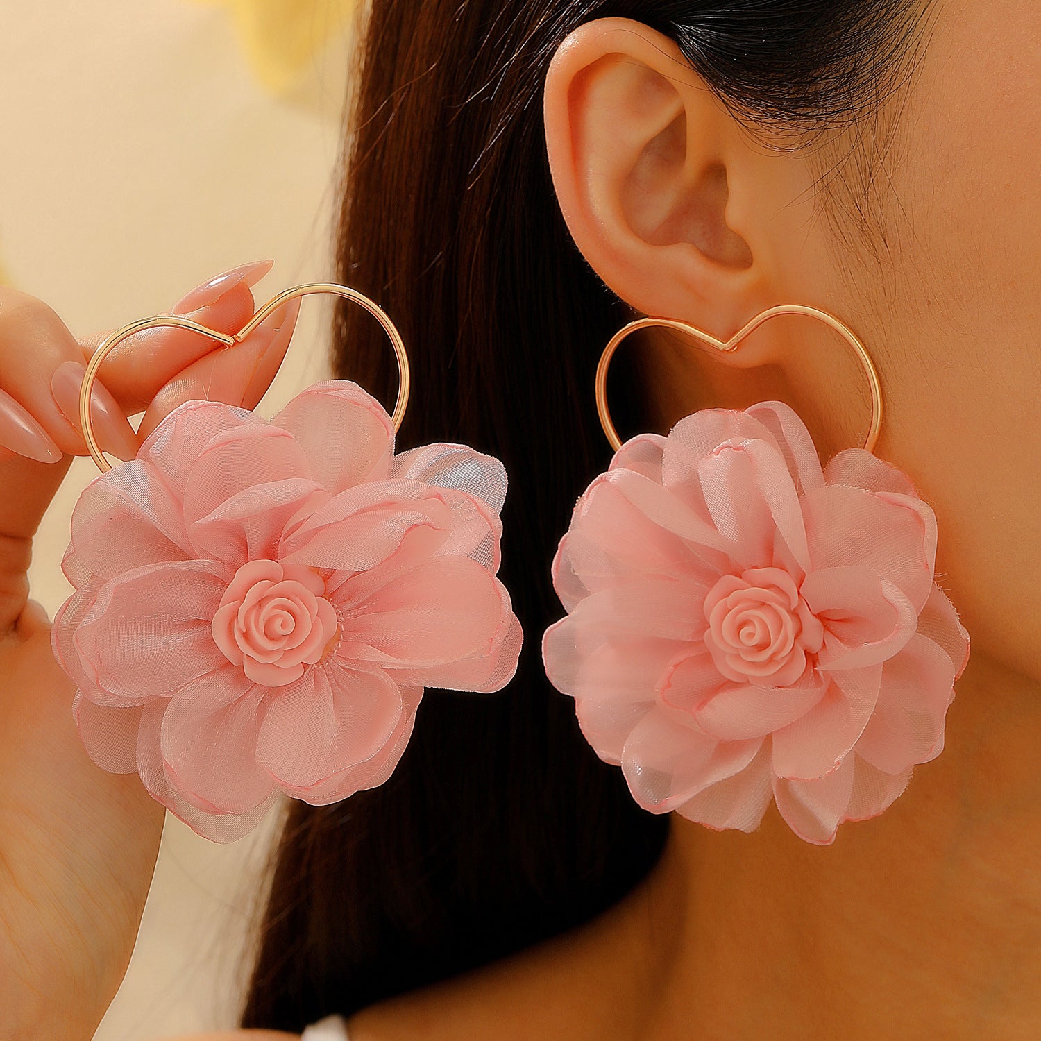 Wholesale Fabric Gauze Flower Leaf Earrings
