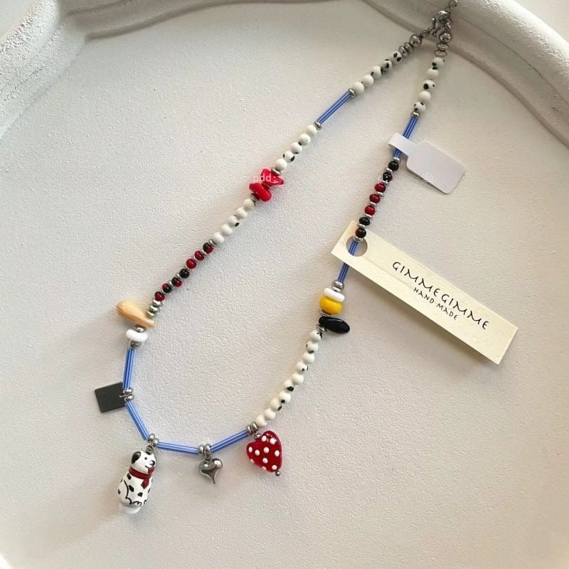 Wholesale Cartoon Ceramic Puppy Beaded Pendant Necklace