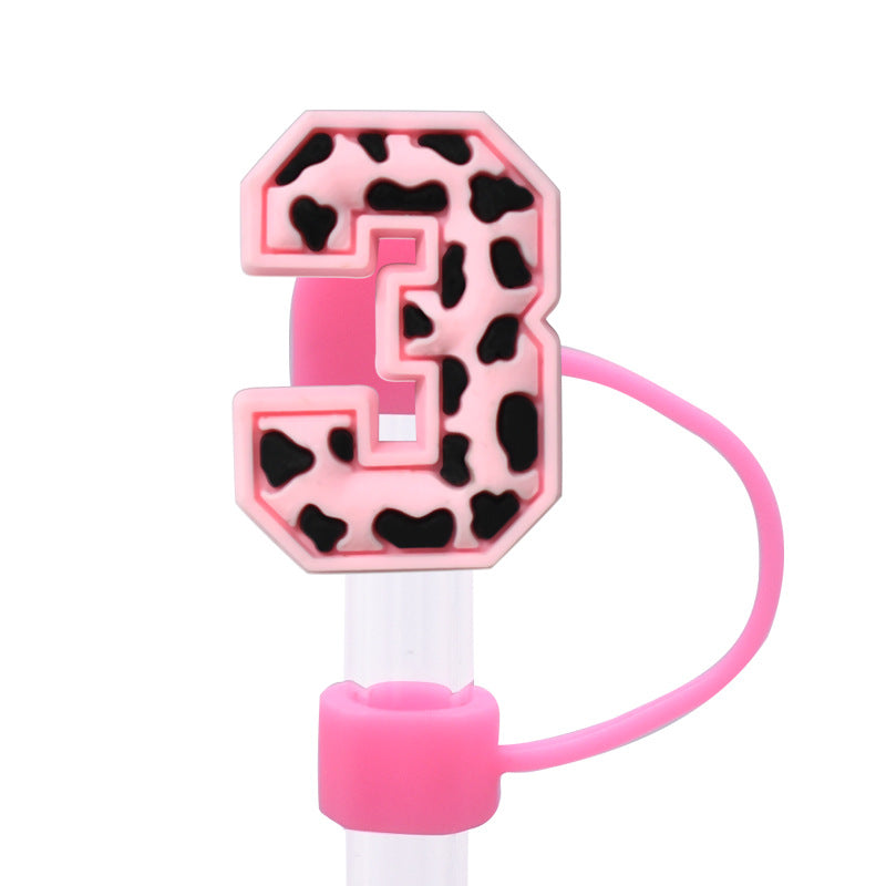Wholesale Random 100pcs Pink leopard print cartoon Straw Cover Straw Tube Cap