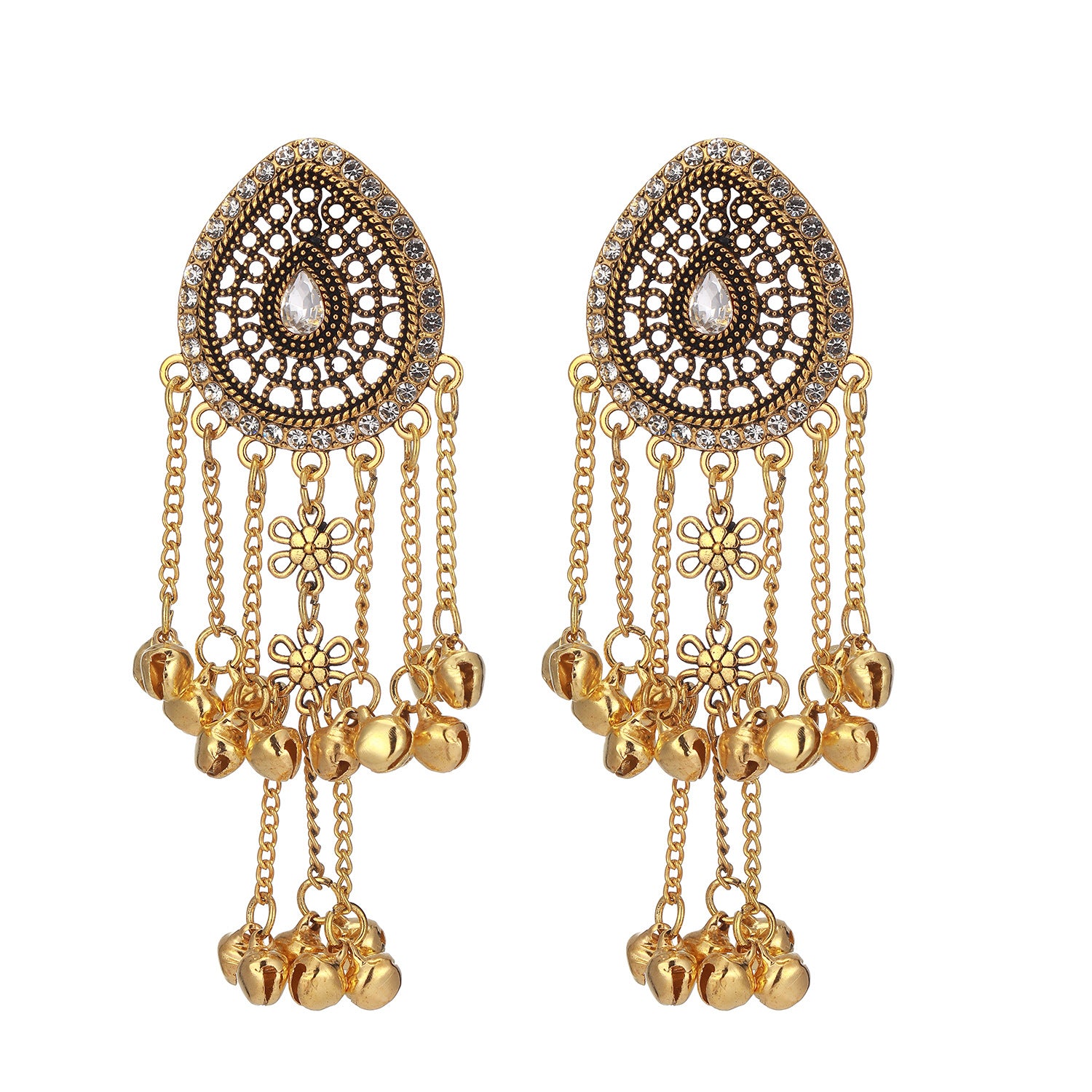 Wholesale Trendy Long Tassel Rhinestone Earrings For Women Elegant Gold Tone Party Jewelry Accessory Boutique Resale Gift
