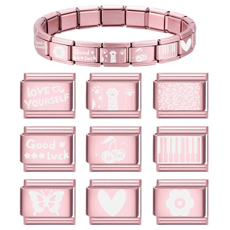 Wholesale Italian Charm Bracelet 9mm DIY Splicing Rose Pastel Stainless Steel Composable Bracelet