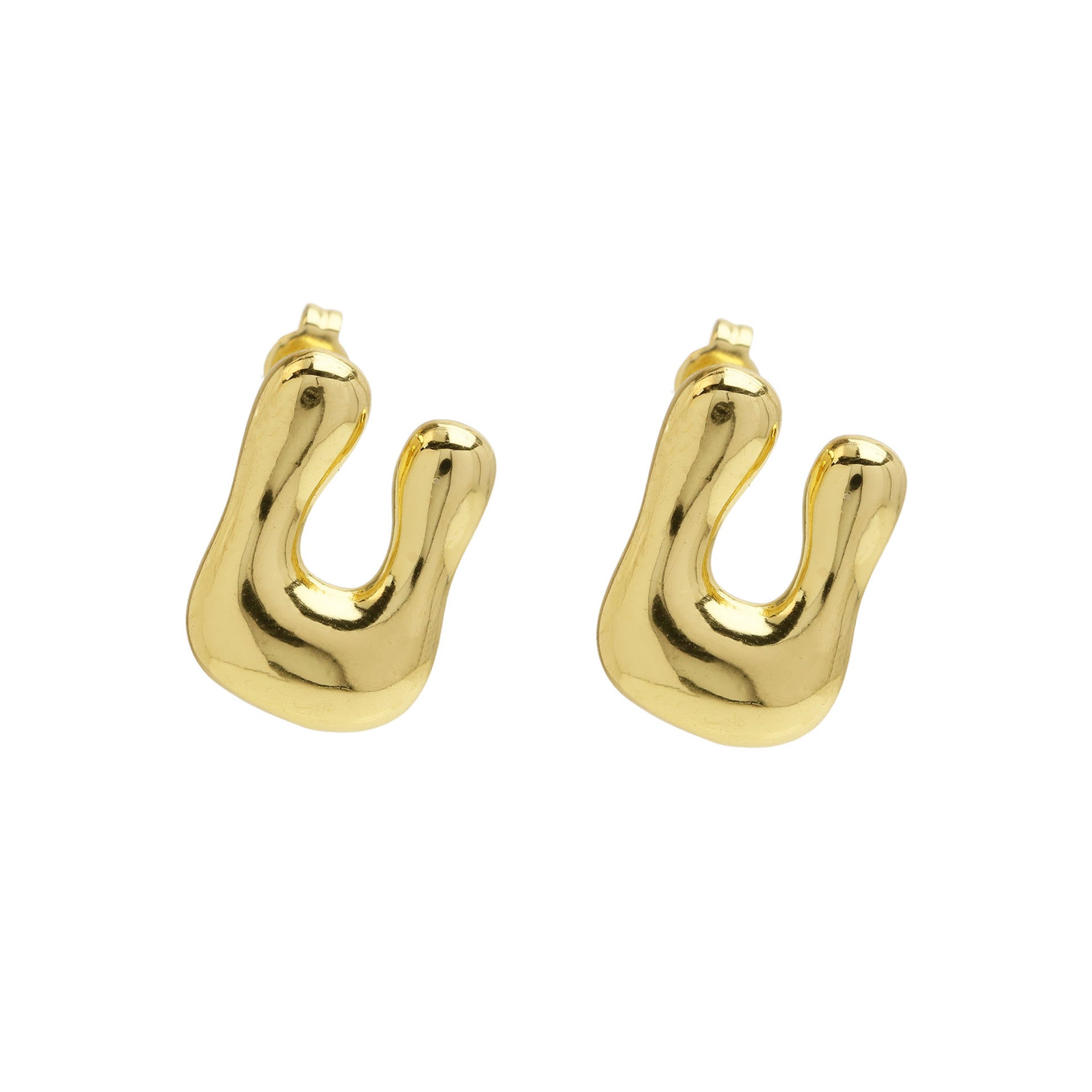 Wholesale  copper plated 18k real gold chubby bubble balloon 26 English letter earrings