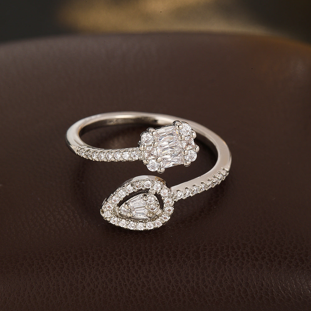 Wholesale Adjustable Drop Zircon Ring Gold Electroplated Stylish Fashion Jewelry For Everyday Wear And Boutique Resale