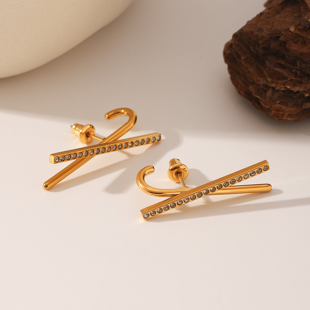 Wholesale Stainless Steel Earrings Golden Exaggerated X-shaped  Earrings