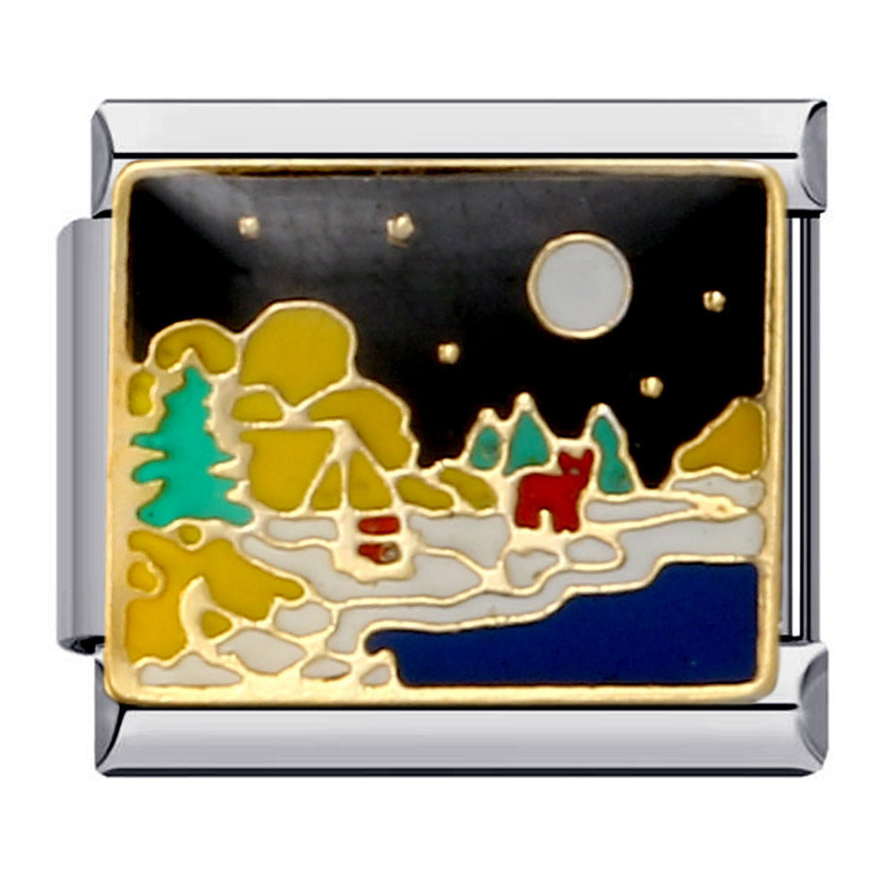 Wholesale Italian Charm Bracelet 9mm DIY Splicing Removable Black Gold Plated Oil Drop Cartoon Stainless Steel Composable Bracelet