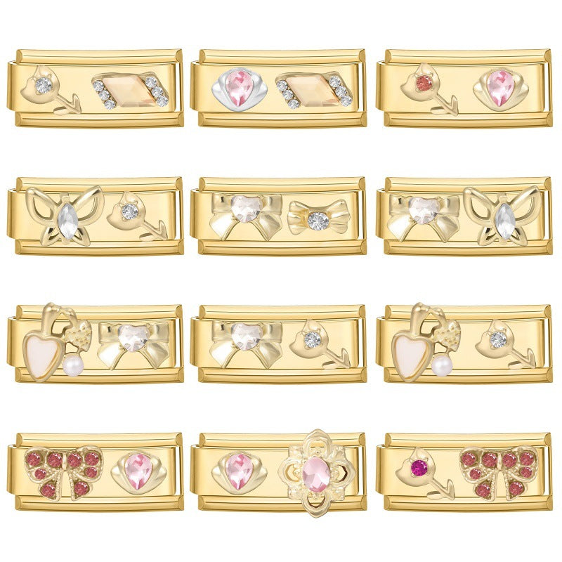 Wholesale Stainless Steel DIY Modular Bracelet Set Gold Rhinestone Butterfly Pearl Jewelry Accessory