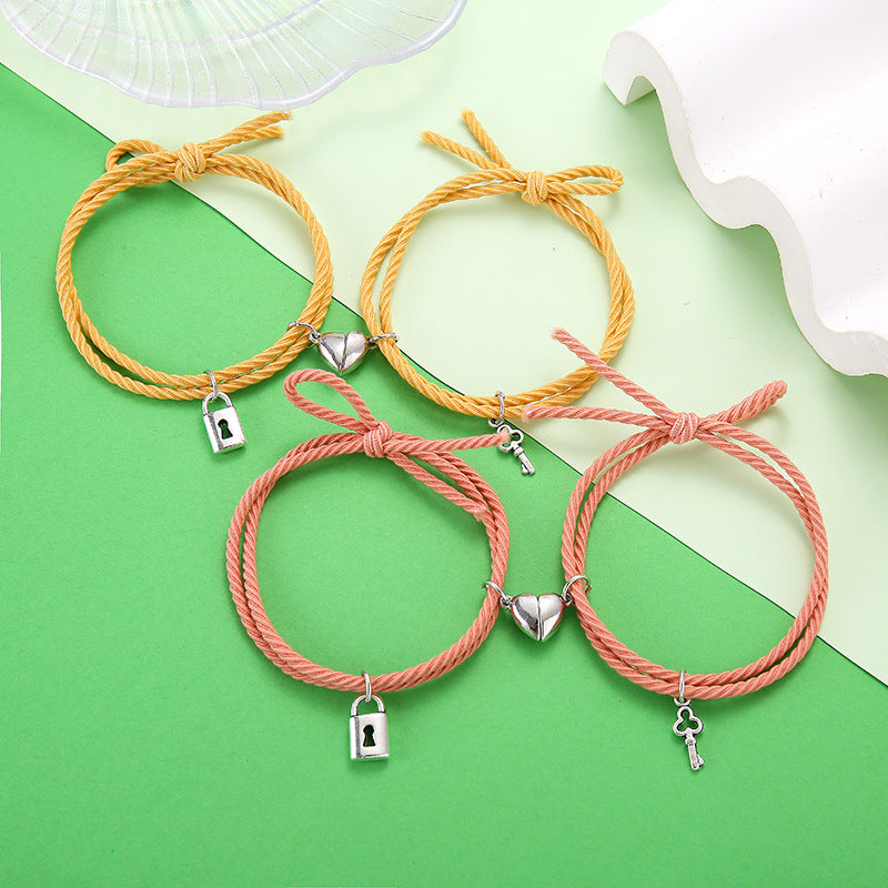 Wholesale  simple rubber band rope love oath key lock couple bracelet