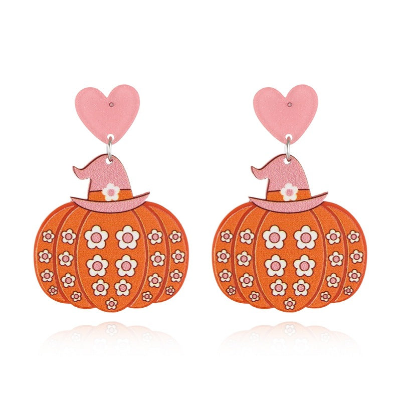 Wholesale Halloween Acrylic Earrings Cartoon Pumpkin Print Pendant Earrings ACC-ES-YuanQin006