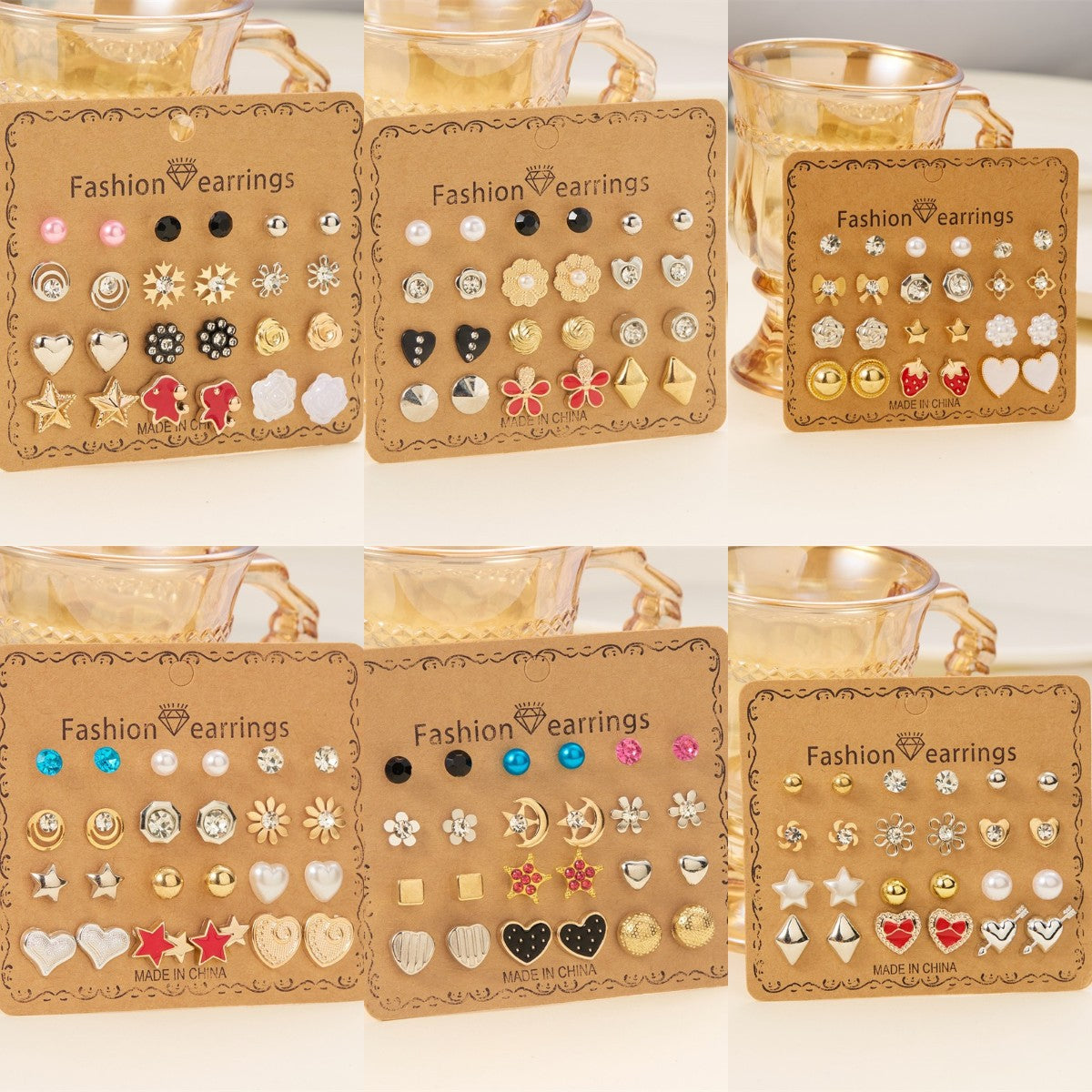 Wholesale Geometric 12 Pairs of Earrings Multi-color Earrings ACC-ES-Bayue002
