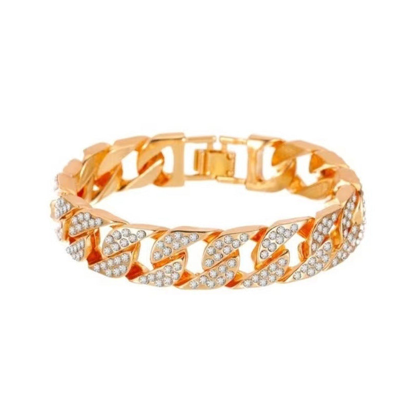 Wholesale Cuban bracelet alloy double row Diamond couple bracelet