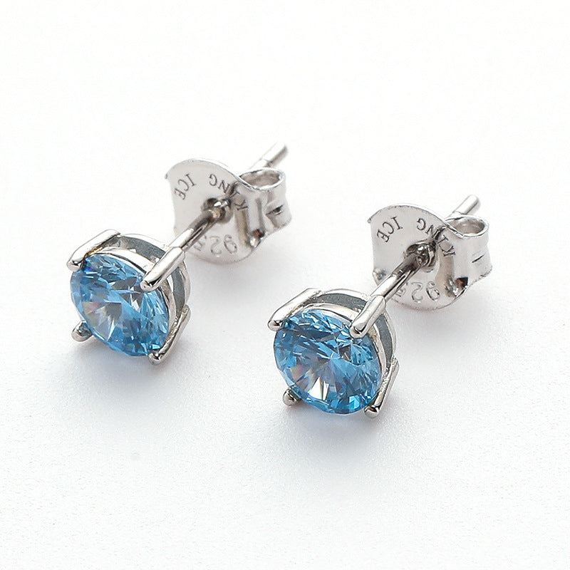 Wholesale silver all-match zircon four-claw earrings