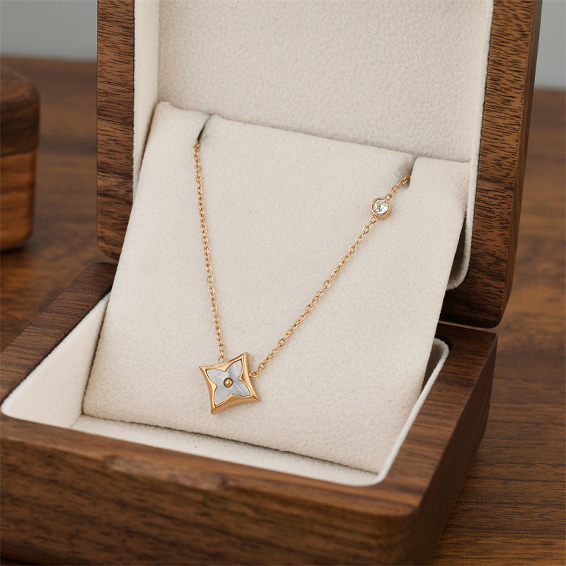 Wholesale Titanium Steel Electroplated Diamond-Shaped Pendant Necklace Korean Style Women' s Gift