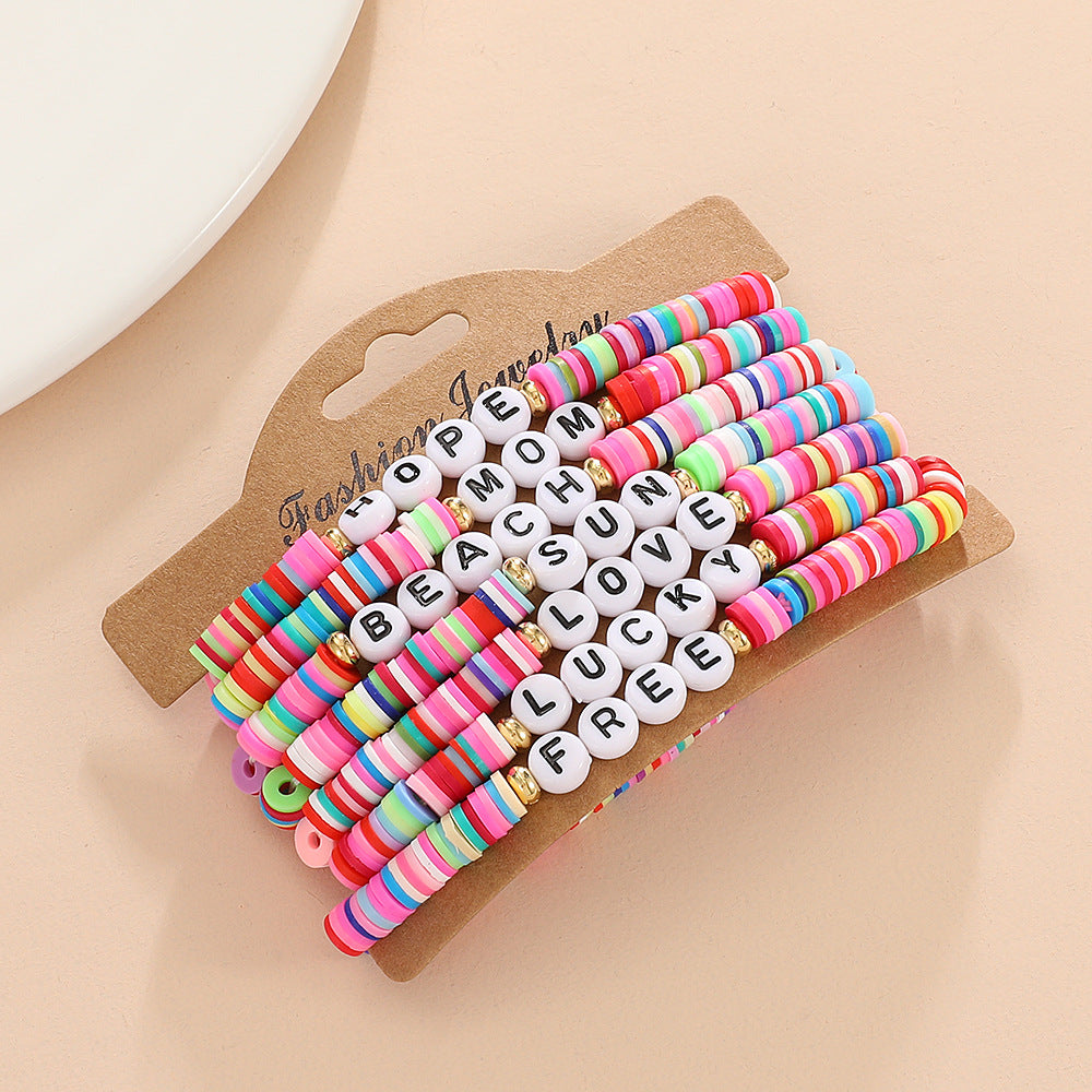 Wholesale Summer Colorful Soft Clay Pieces Smiling Face Beaded Elastic Bracelet Set ACC-BT-MY004