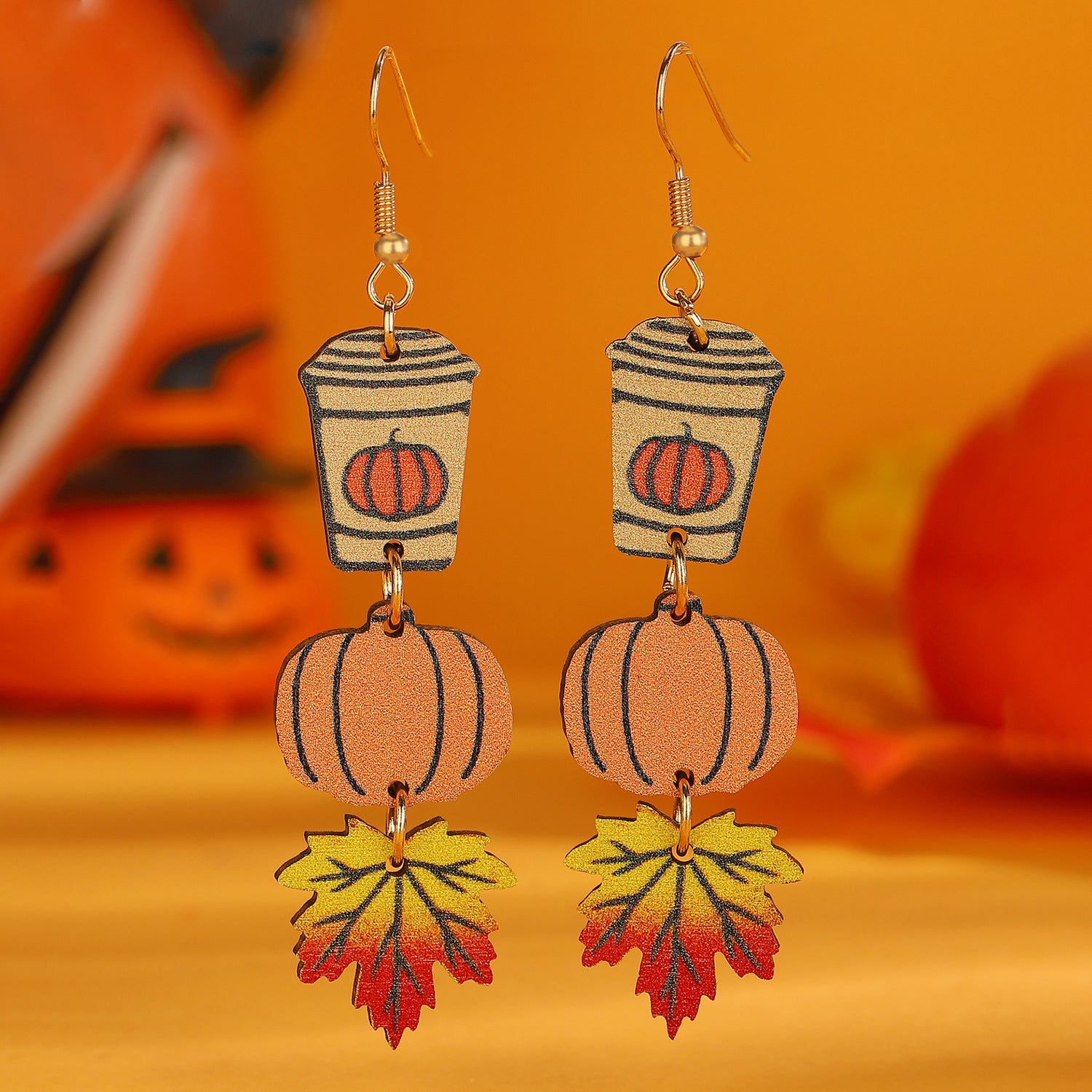 Wholesale Gothic  Wood Drop Earrings Pumpkin Skull Black Cat Ghost Trio Fashion Accessory Gift