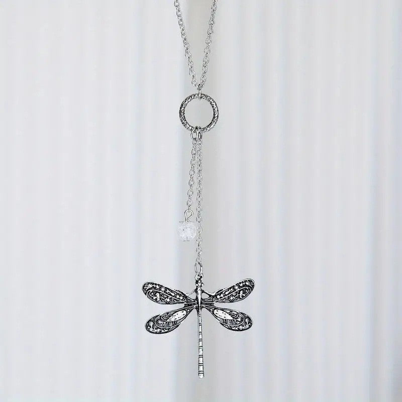 Wholesale Vintage Creative Dragonfly Crystal Pendant Necklace