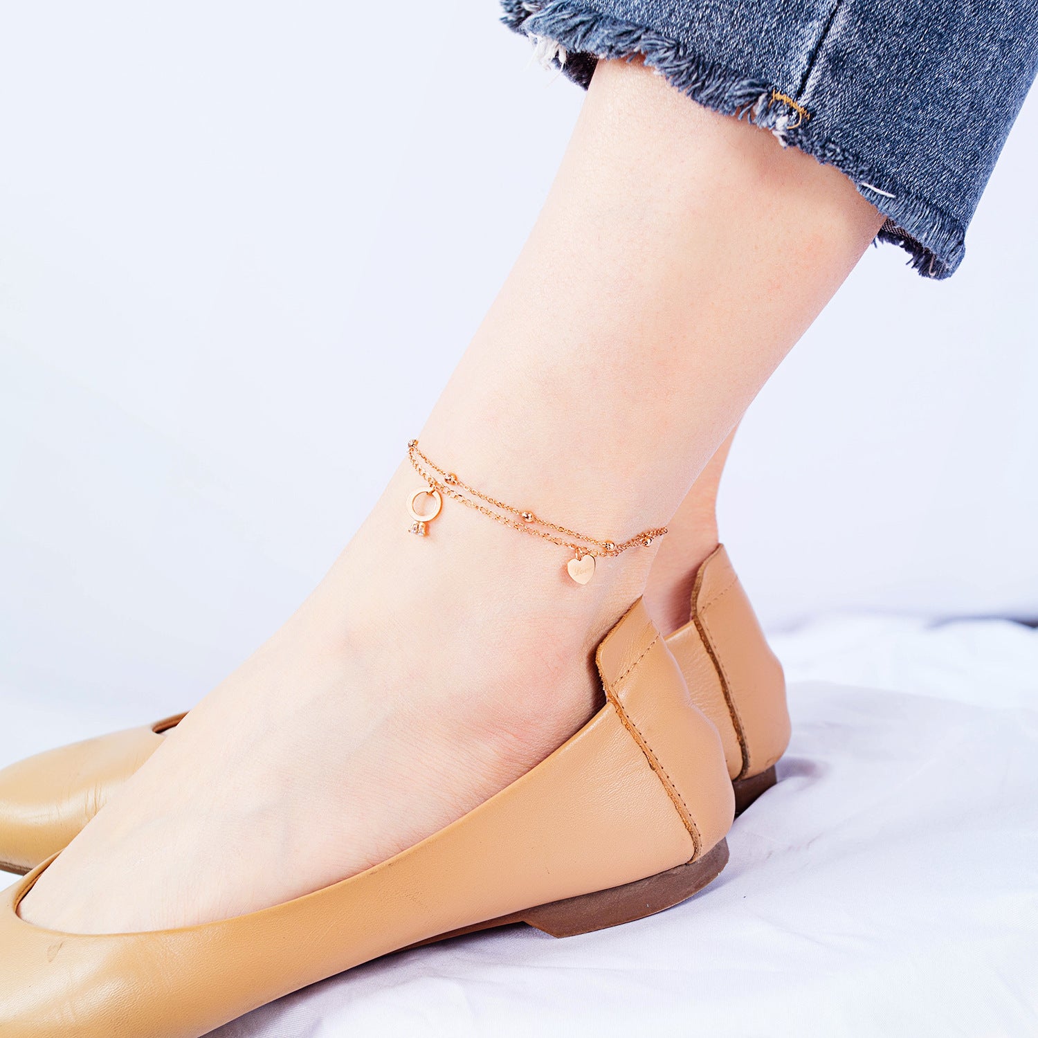 Wholesale All-match  Personalized Niche High-end Style Diamond-encrusted Titanium Steel Anklet