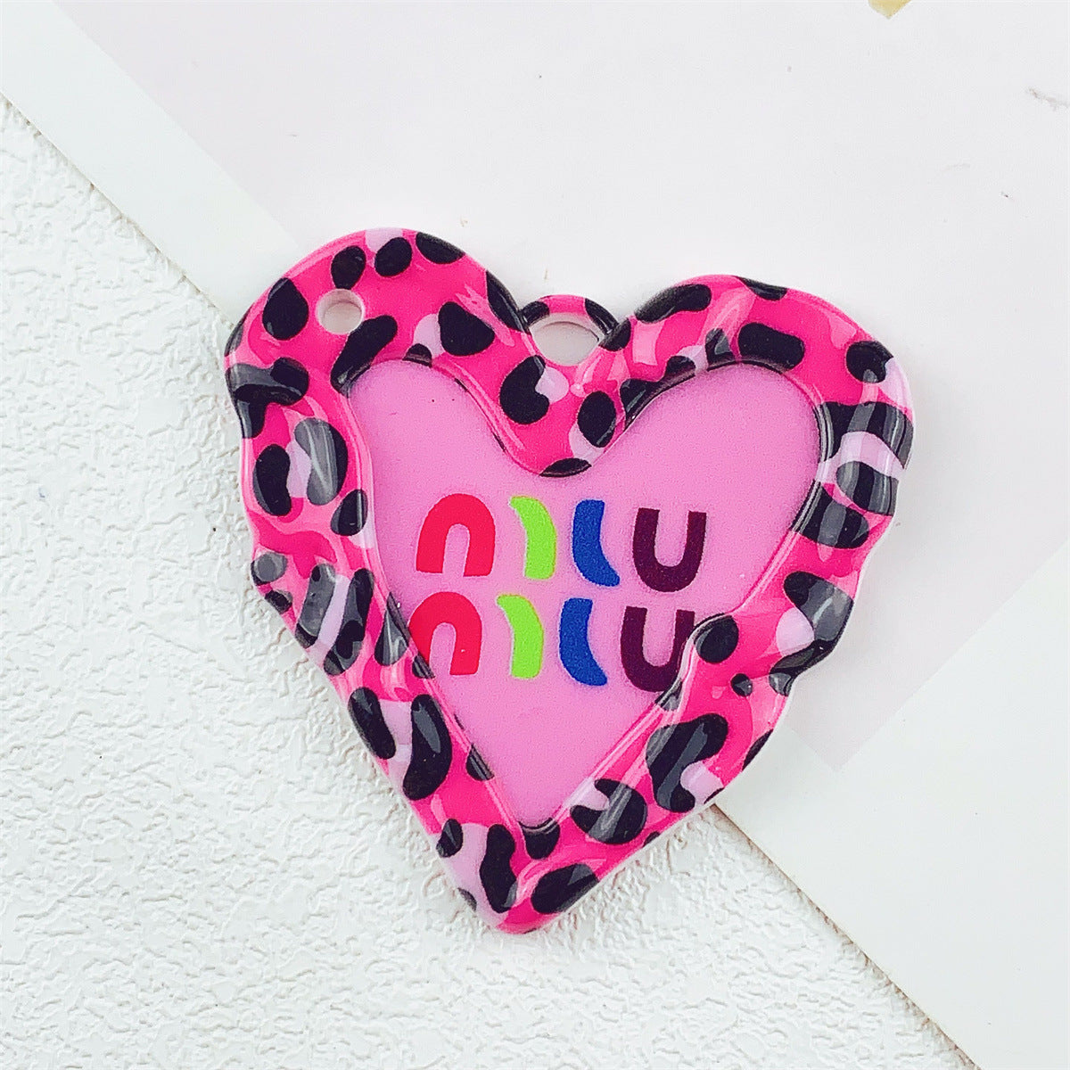 Acrylic Double-Sided Printed Colorful Leopard Print Large Heart Pendant