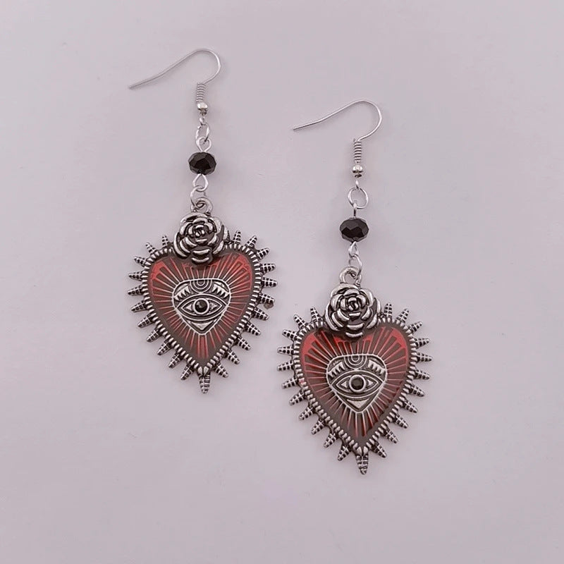 Wholesale Goth Theme Punk Wild Rose Flower Heart Shape Oil Drop Bat Earrings ACC-ES-MLR008