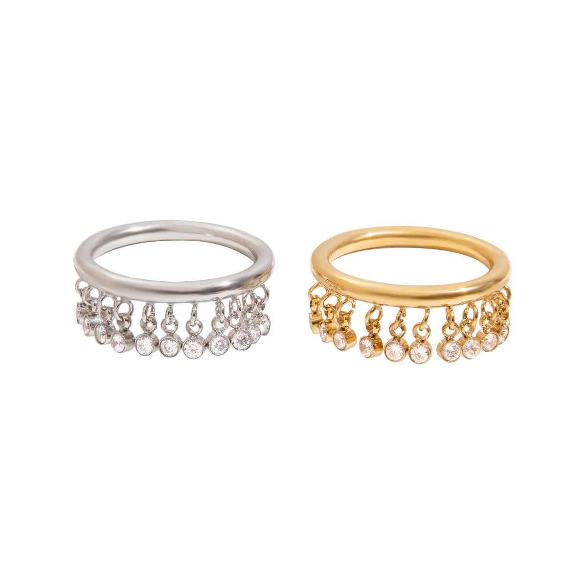 Wholesale 18K Gold Stainless Steel Round Zircon Tassel Ring