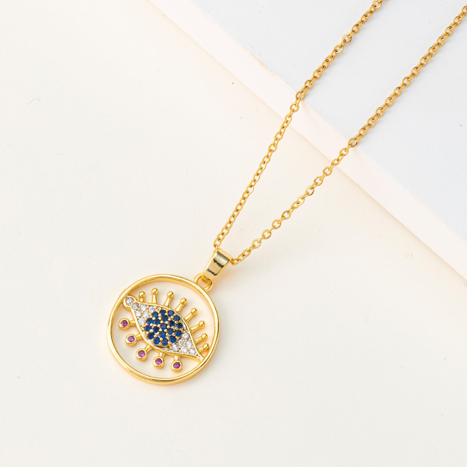 Wholesale  Bohemian Hollow Color Zircon Devil's Eye Necklace