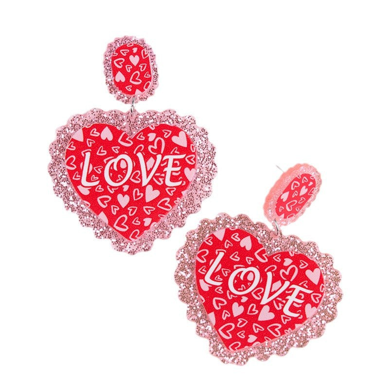 Wholesale Acrylic Valentine' s Day Glitter Heart Earrings