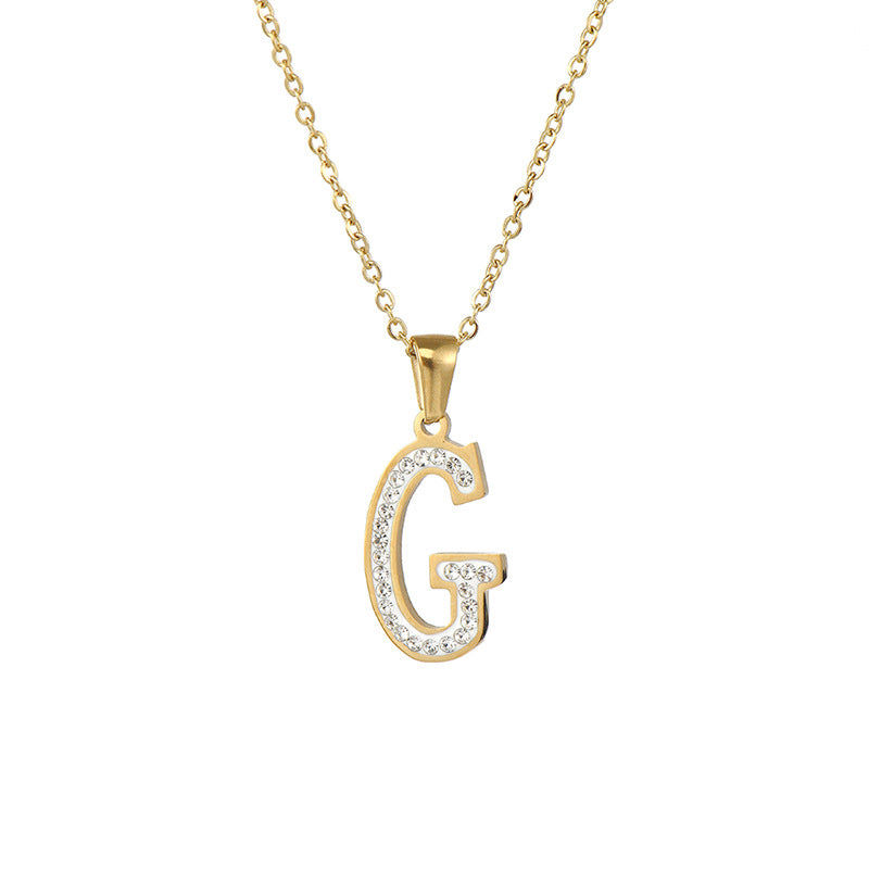 Wholesale  stainless steel diamond letter necklace