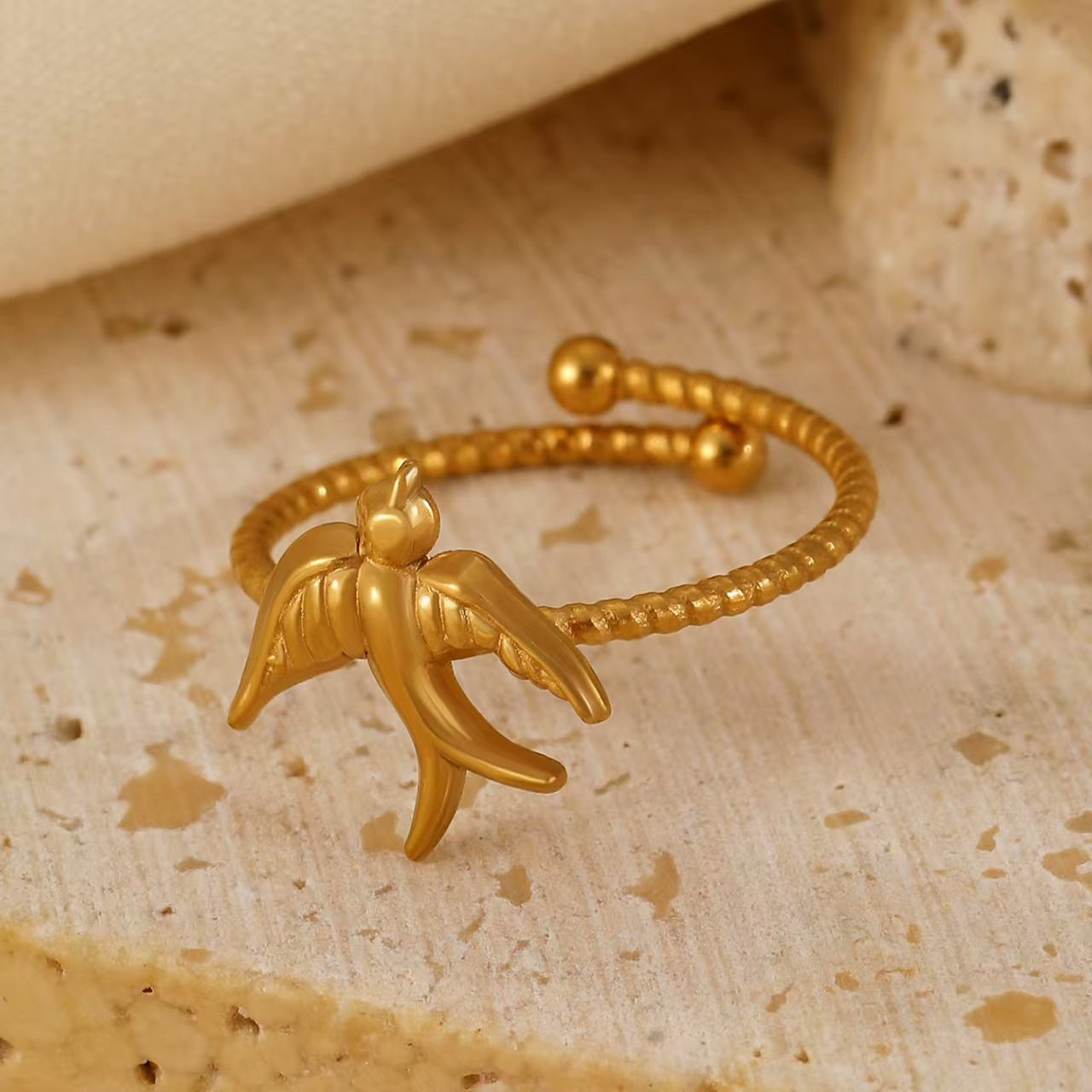 Wholesale stainless steel winged bird and peace dove open ring