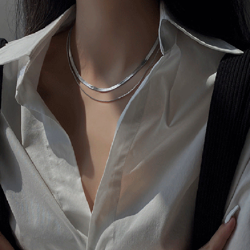 Wholesale Titanium Steel Non-fading Snake Bone Chain Double Layer Stacking Necklaces ACC-NE-Meihun003