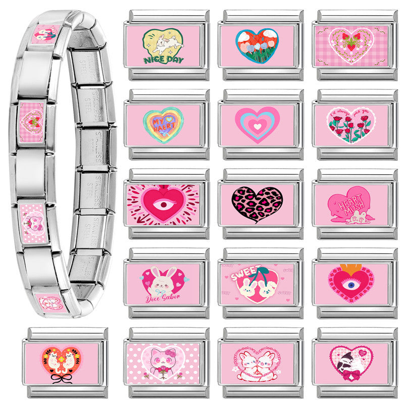 Wholesale 9mm Italian Charm Starter Bracelets DIY Heart Series Stainless Steel Composable Bracelet