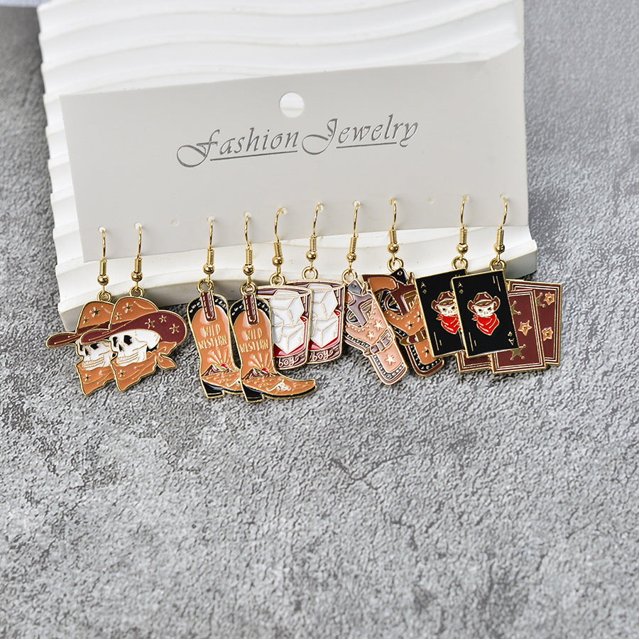 Wholesale Halloween Western Skull Cowboy Rose Skull Earrings Set