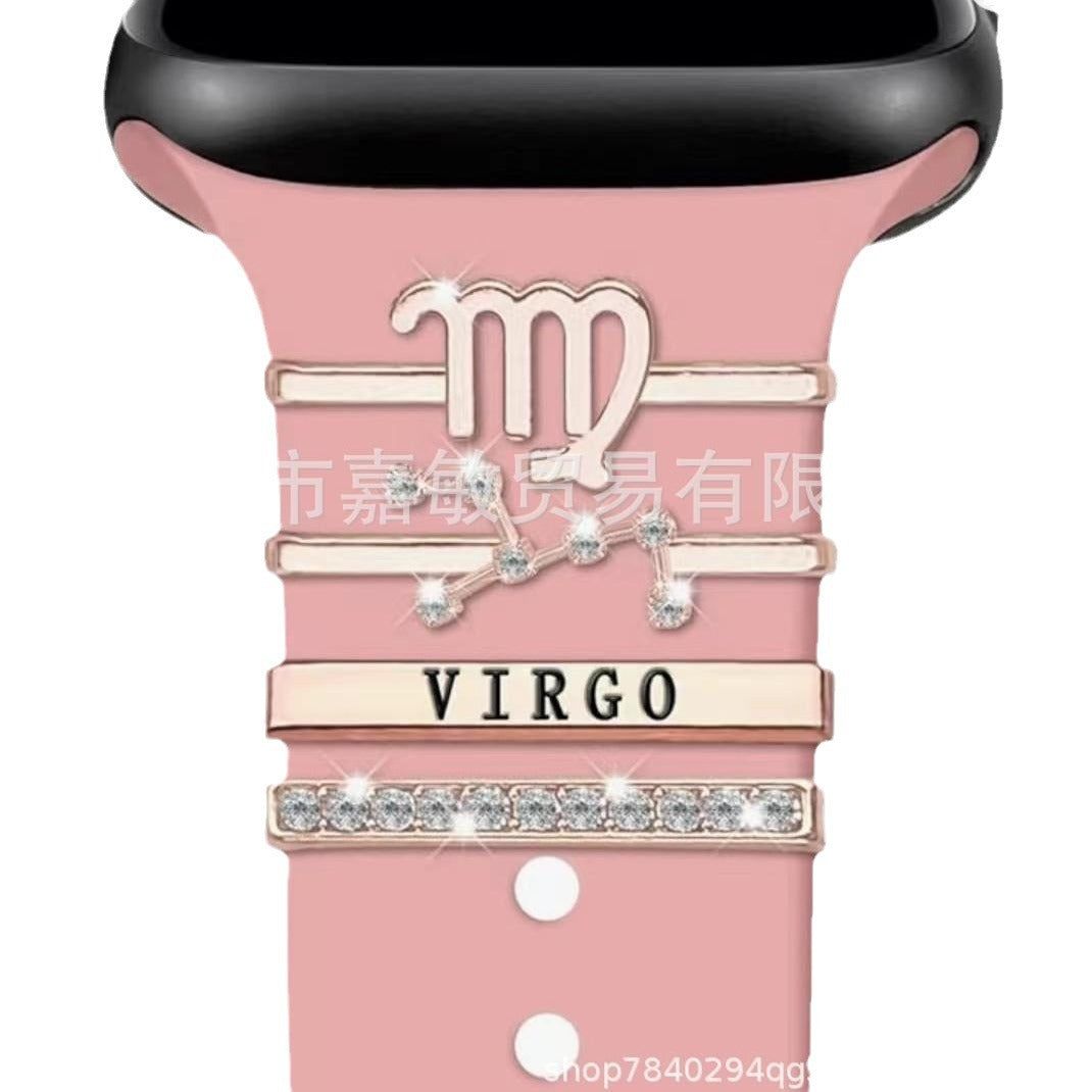 Wholesale Twelve Zodiac Sign Decorative Nail Set Suitable for Apple Watch Silicone Strap Rhinestone Accessories Zodiac Pendant