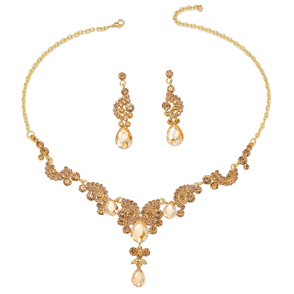 Wholesale Retro Rhinestone Bridal Necklace Set - Alloy Electroplated Jewelry Accessory