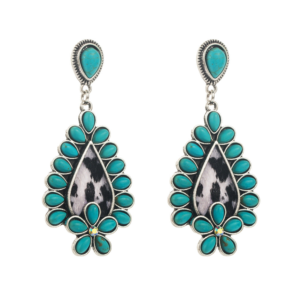 Wholesale  turquoise  print leather earrings